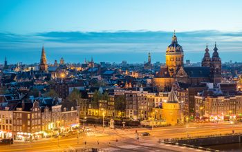 Amsterdam skyline at night, Amsterdam, Netherlands