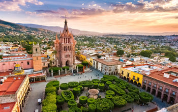 Aerial View of San Miguel de Allende in Guanajuato, Mexico.