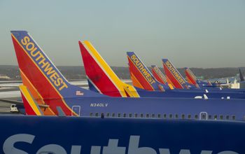 A row of Southwest Airlines planes.